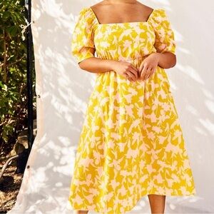 Eloquii Elements Fit And Flare Empire Waist Short Sleeve Floral Midi Dress NWT